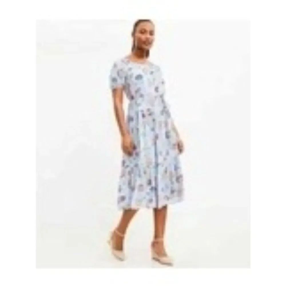 Loft Women's Floral Tie Waist Tiered Puff Sleeve Dress Size L